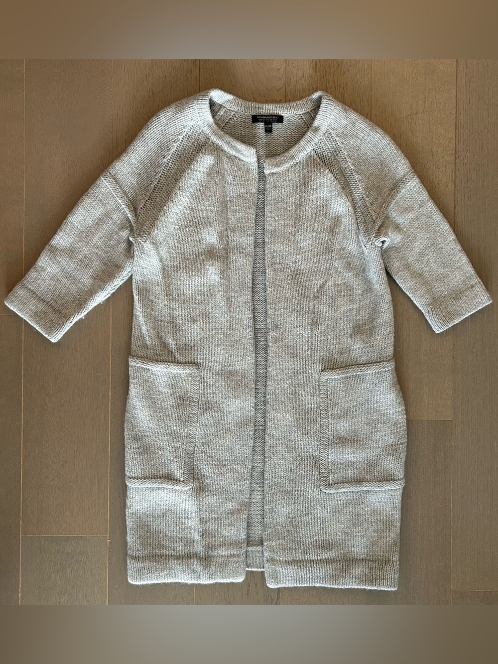 Banana Republic Light Grey Wool Blend 3/4 Sleeve Sweater Jacket
